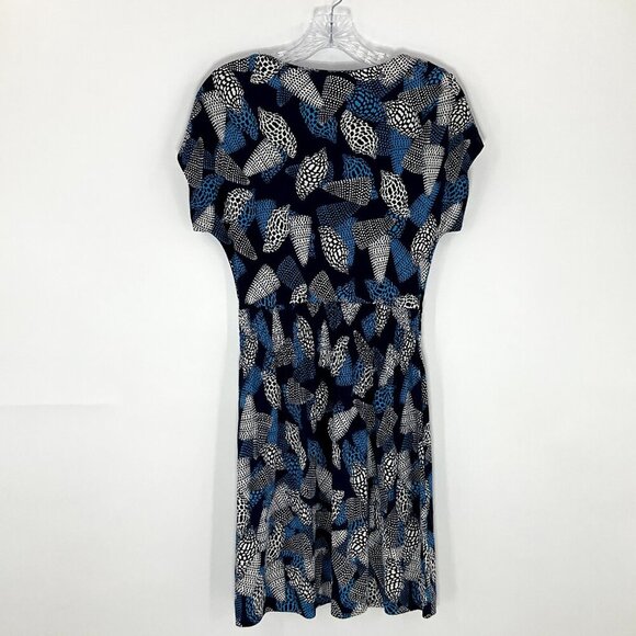 Tory Burch Dress Women XS Silk Blue‎ Seashell Polka Dot Short Sleeve V-Neck - Picture 2 of 13